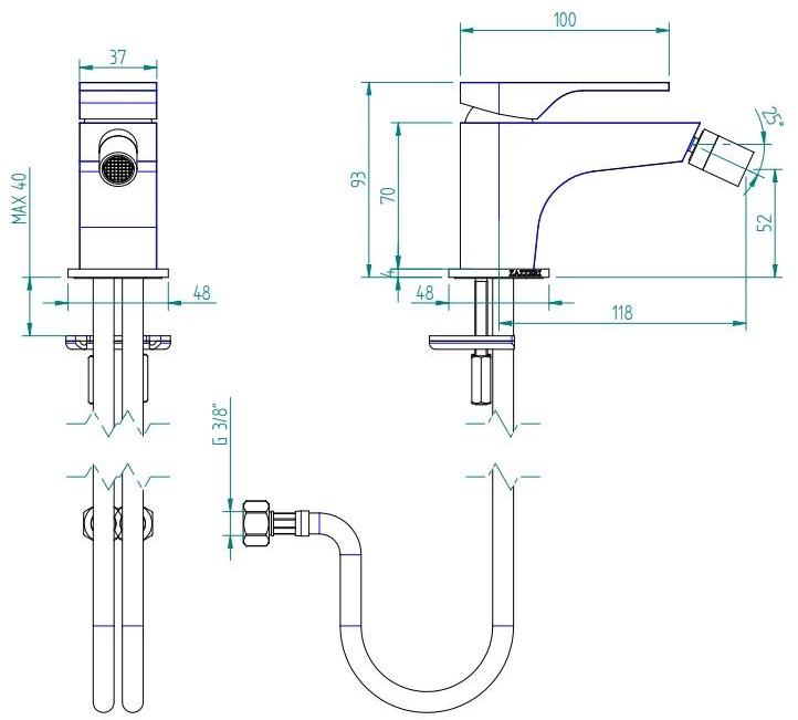 ZAZZERI Смеситель для биде на столешнице, со шлангом подачи воды 100 sun-id-1452497 - Вид №3