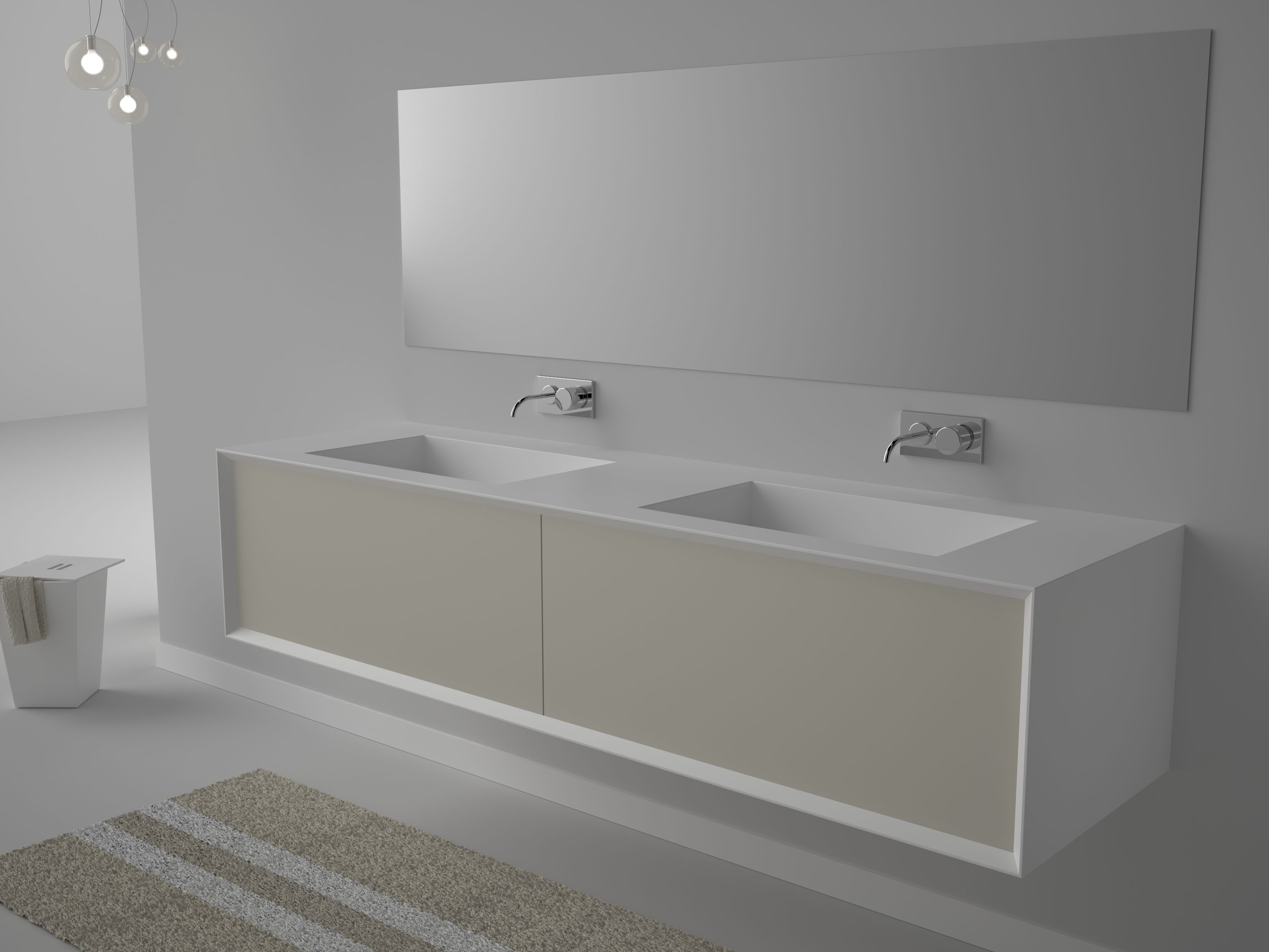 Подвесной шкаф для умывальника из МДФ с 2 раковинами и 2 ящиками GSG Ceramic Design Милан ARCH-00152062