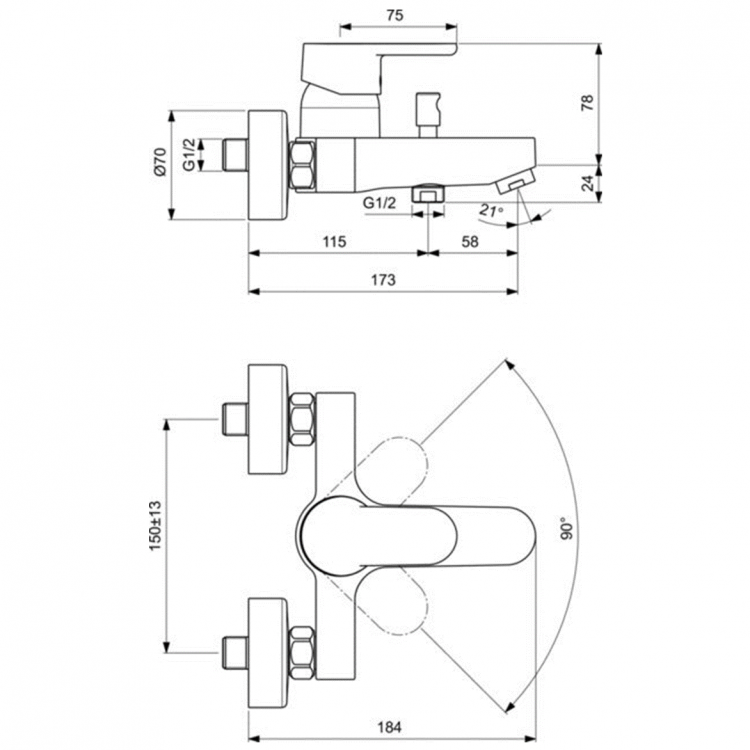 B0412AA Смеситель для ванны с душем Ideal Standard VITO - Вид №1