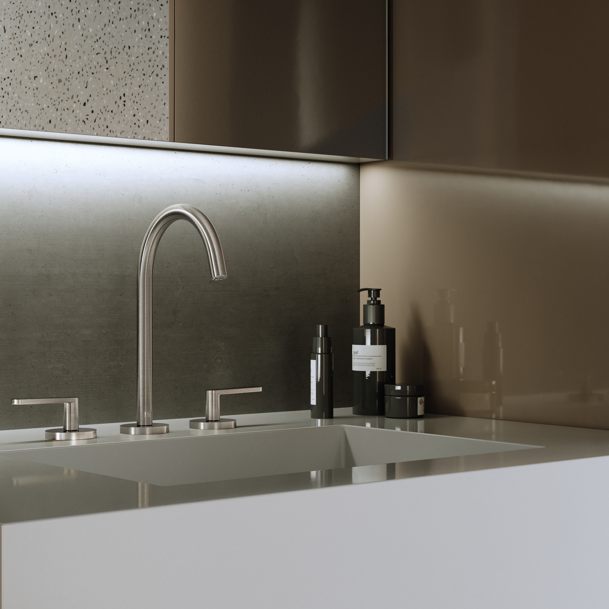 МЕТА Смеситель для раковины на три отверстия с донным клапаном - Светлое золото DornBracht 20713661-26 - Вид №1