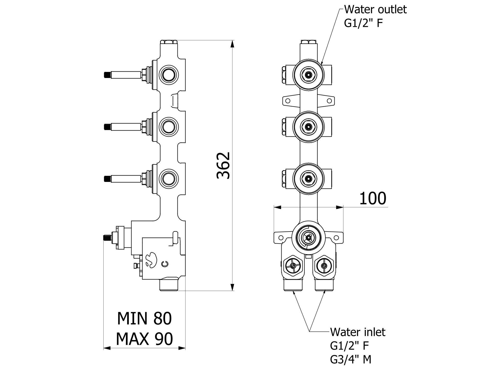Термостатический встраиваемый корпус для смесителя для душа IB Aqua ARCH-00031538 - Вид №2