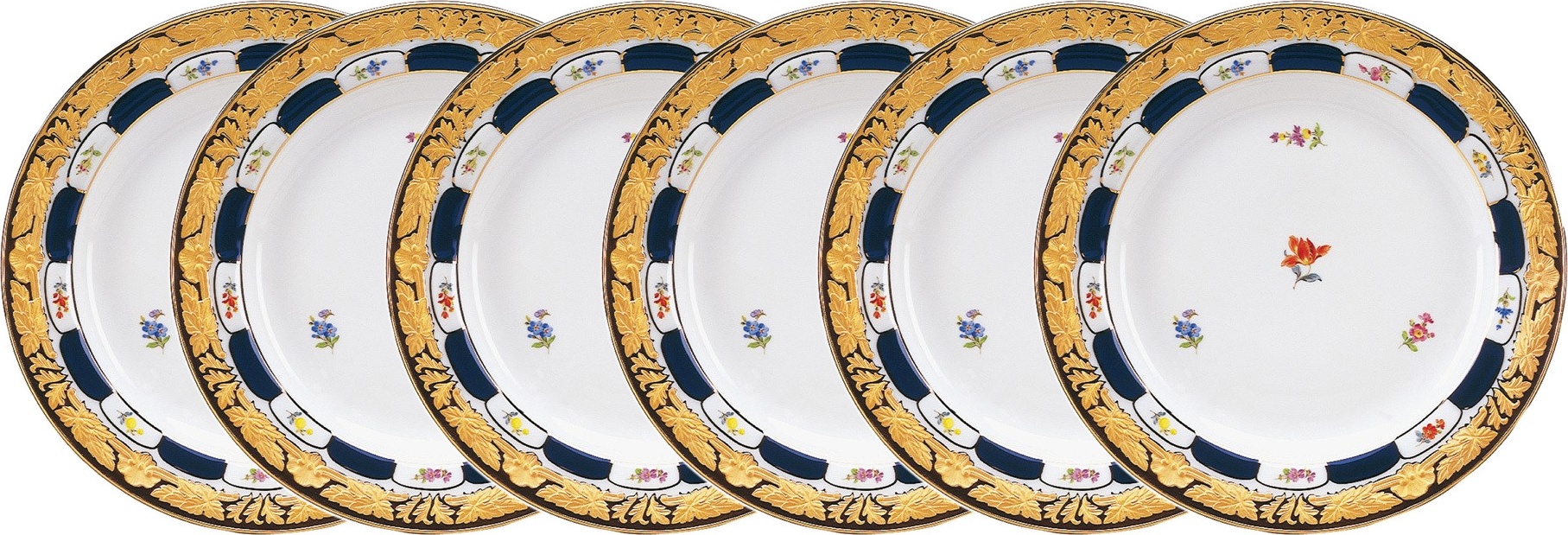 10589357 Meissen Набор из 6 тарелок десертных 19см "Форма - Икс" (россыпь цветов, кобальт) Фарфор 
