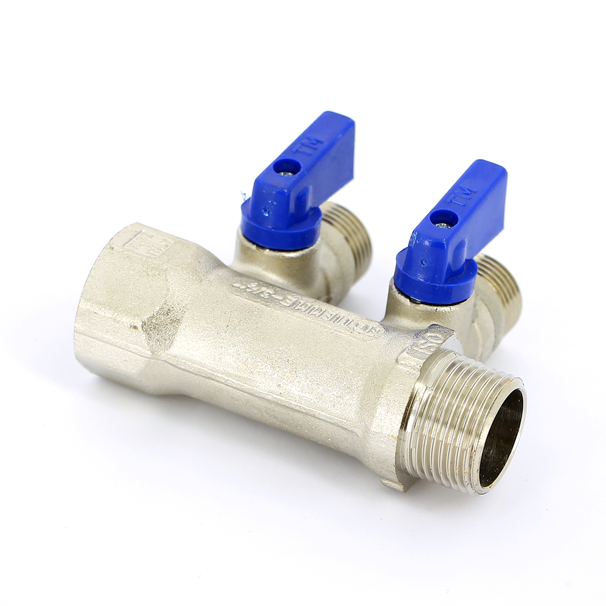 Коллектор НВ 3/4" с кранами никелированный TIEMME 2 выхода 1/2"Н 36мм 1820004 - Вид №3