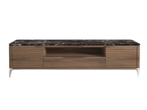 Деревянный и мраморный шкаф для телевизора с выдвижными ящиками и распашными дверцами