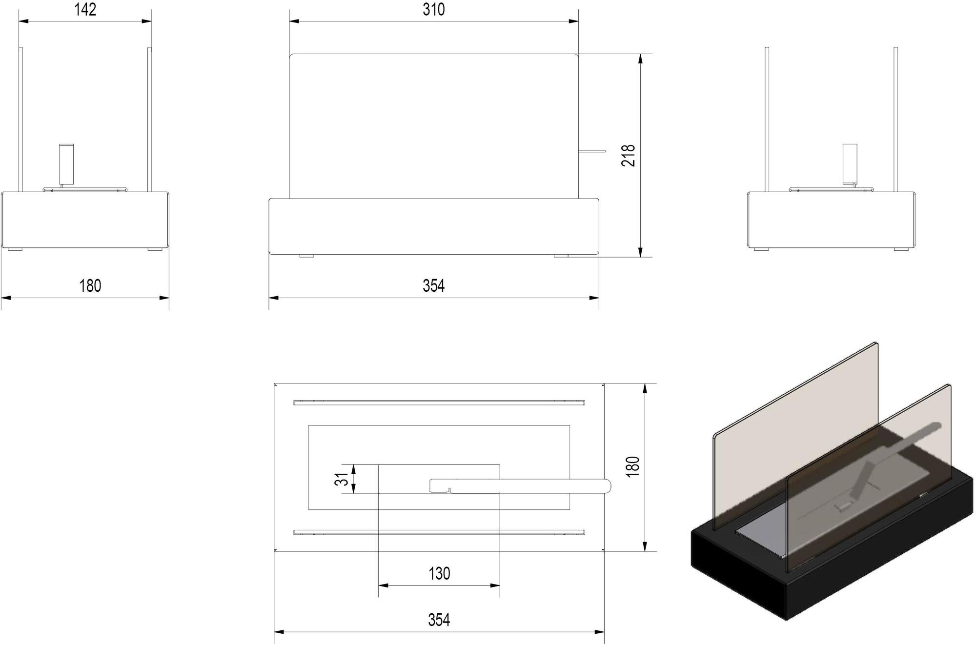 Kratki Настольный камин на биоэтаноле из стали и стекла sun-id-1437960 - Вид №4