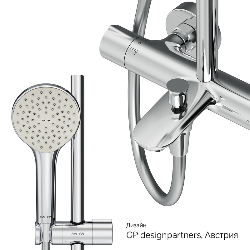 F0790510 душ.система набор: смеситель д/ванна/душа с термостатом верхн. душ d 220 мм ручн.душ AM.PM Gem - Вид №10
