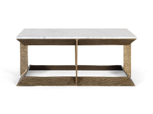 Мраморный прямоугольный низкий журнальный столик с алюминиевым основанием