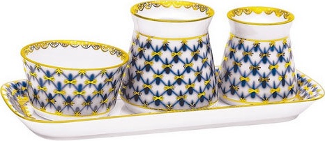 1050874 Императорский фарфоровый завод Набор из 4пр для специй "Кобальтовая сетка" "Молодёжная" Фарфор твердый 