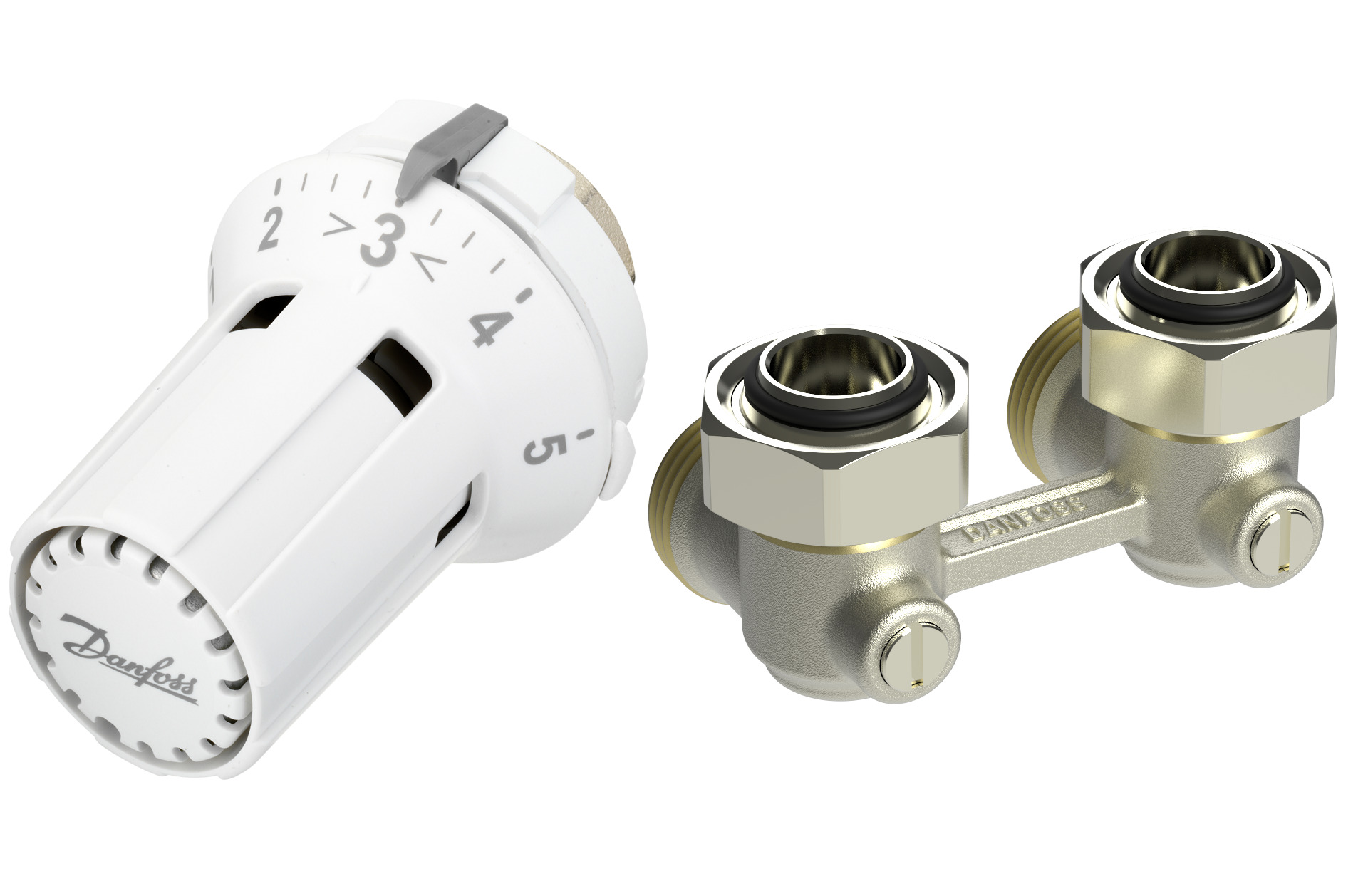 Danfoss Комплект RLV-KB/RTRW-K для радиаторов с нижним подключением (М30 х 1,5) RLV-KB 15 + RTRW-K, 1/2 Угловой 013G7234  - Вид №1