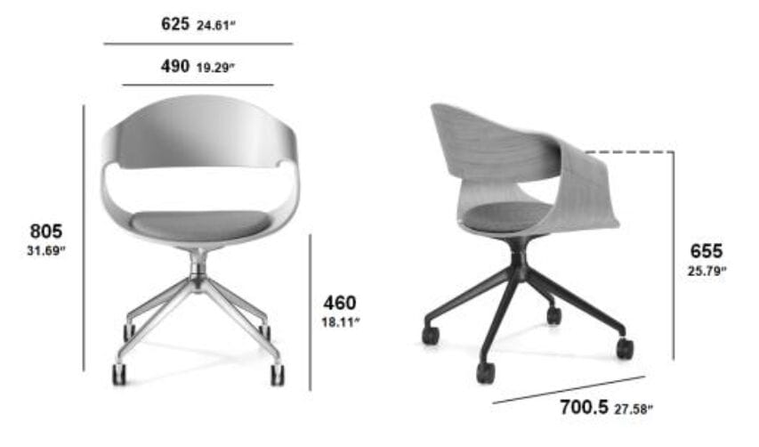 Кресло на поворотных спицах из ореха canaletto с колесами SITIA CHANTAL ARCH-00037479 - Вид №6