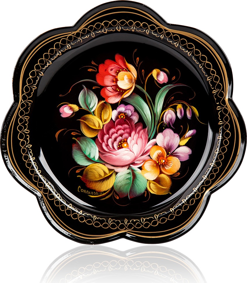 10618036 Жостовская фабрика декоративной росписи Поднос 18см НХПР "Букетик" Сталь 