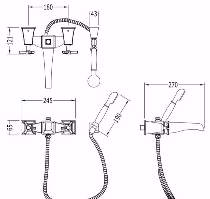 Devon&Devon Смеситель для ванны настенный из латуни с ручным душем Time sun-id-1460920 - Вид №1