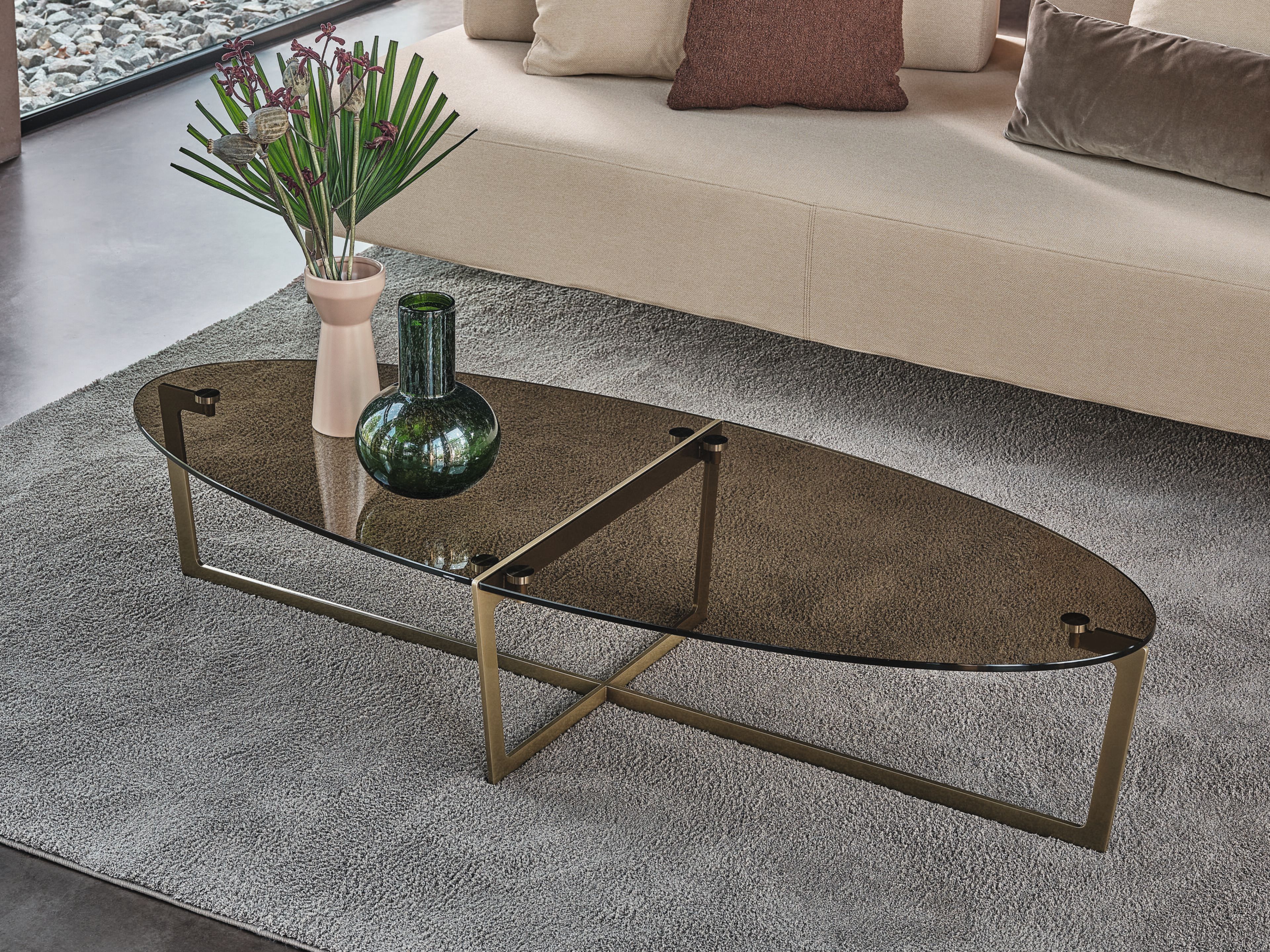 Стальной и хрустальный овальный низкий журнальный столик Bontempi Casa CROSS ARCH-00113644