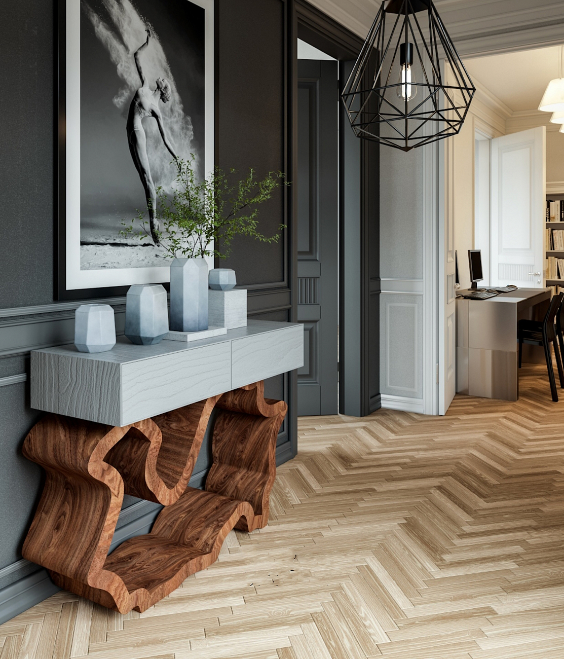 Консоль деревянная, орех с зелеными ящиками "Эскальер" от Odingeniy ODINGENIY  178416 Зеленый;коричневый  - Вид №7