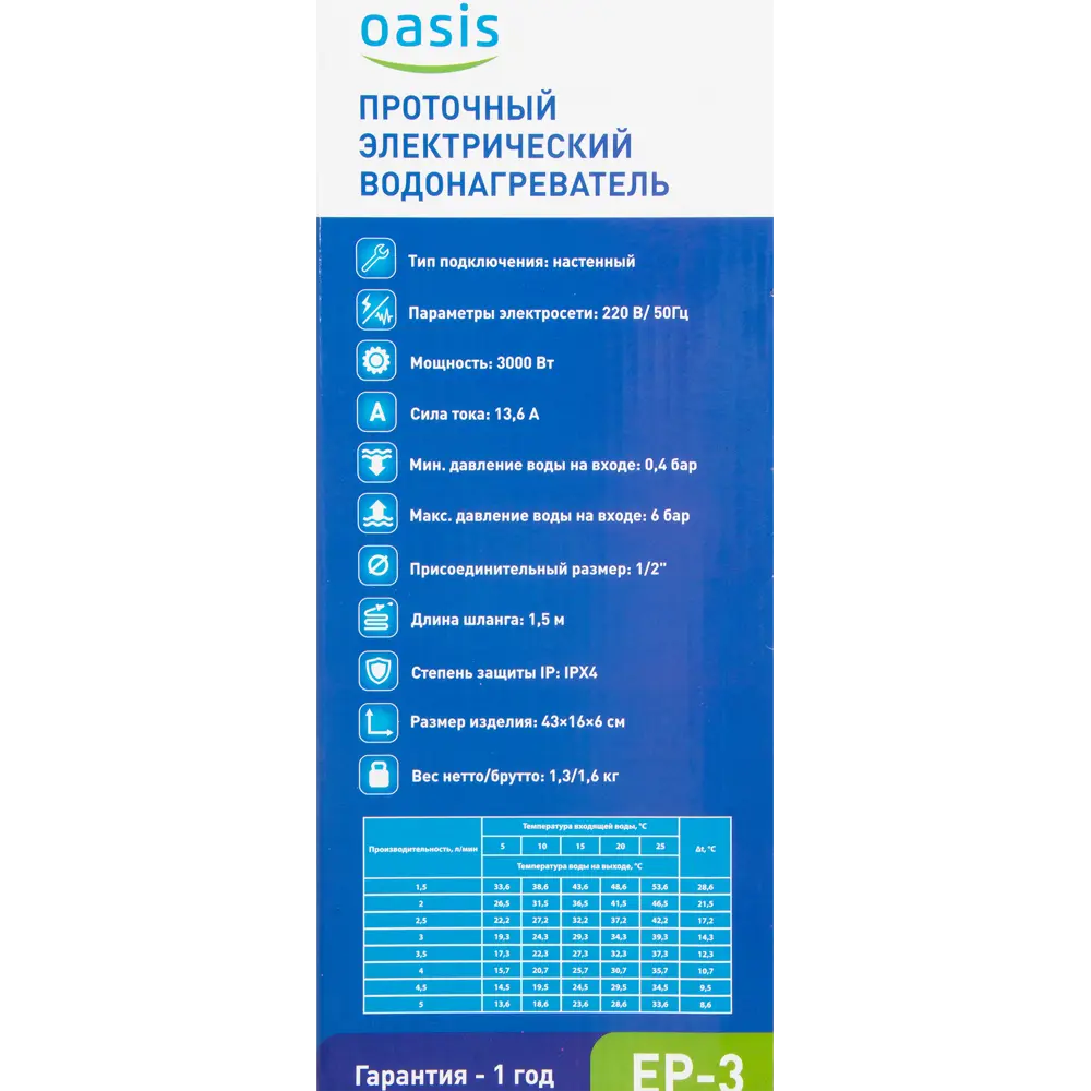 Водонагреватель проточный для душа Oasis EP-3 3 кВт 82199299 STLM-2109904  - Вид №4