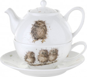 10581608 Royal Worcester Набор Эгоист Royal Worcester "Забавная фауна. Совы", (чайник и чашка с блюдцем), 300мл Фарфор костяной