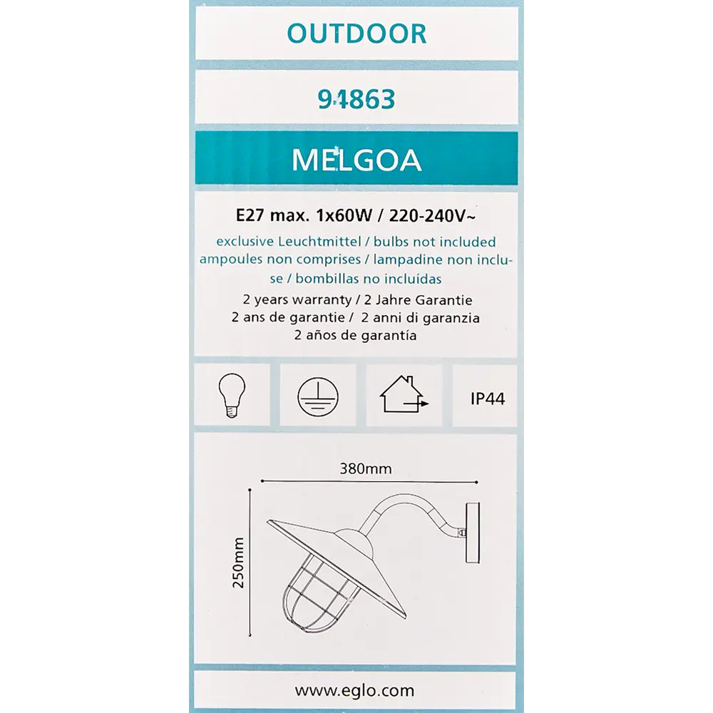 Светильник уличный настенный Eglo Melgoa 40 Вт IP44 18645711 STLM-2051061  - Вид №7