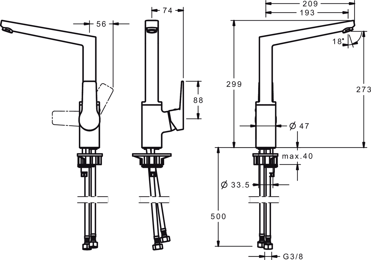 Oras 3838F-33 Смеситель для кухни 3838F-33 Twista матовый черный  - Вид №1
