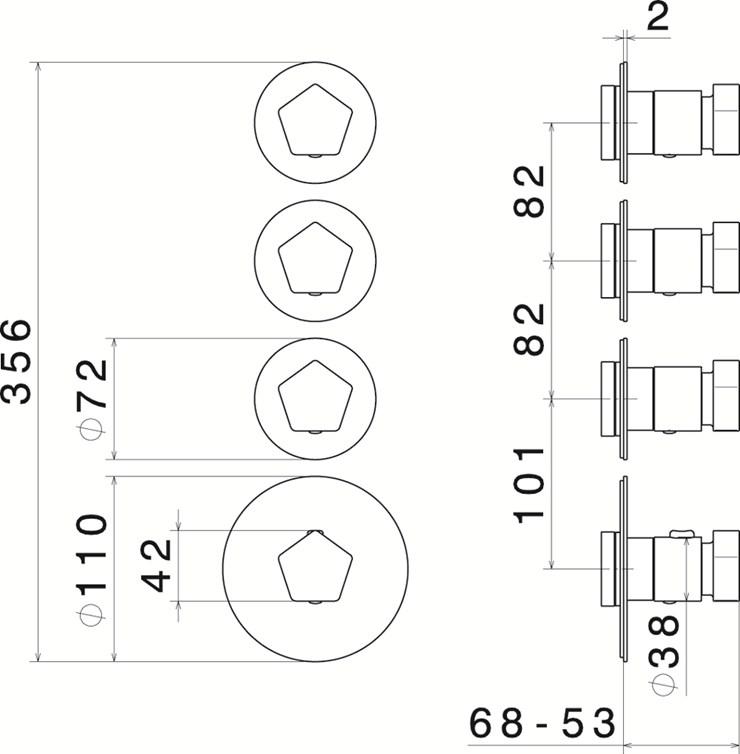 newform Термостатический смеситель для душа Termostatici multiutenza 3 uscite 67650e - Вид №1