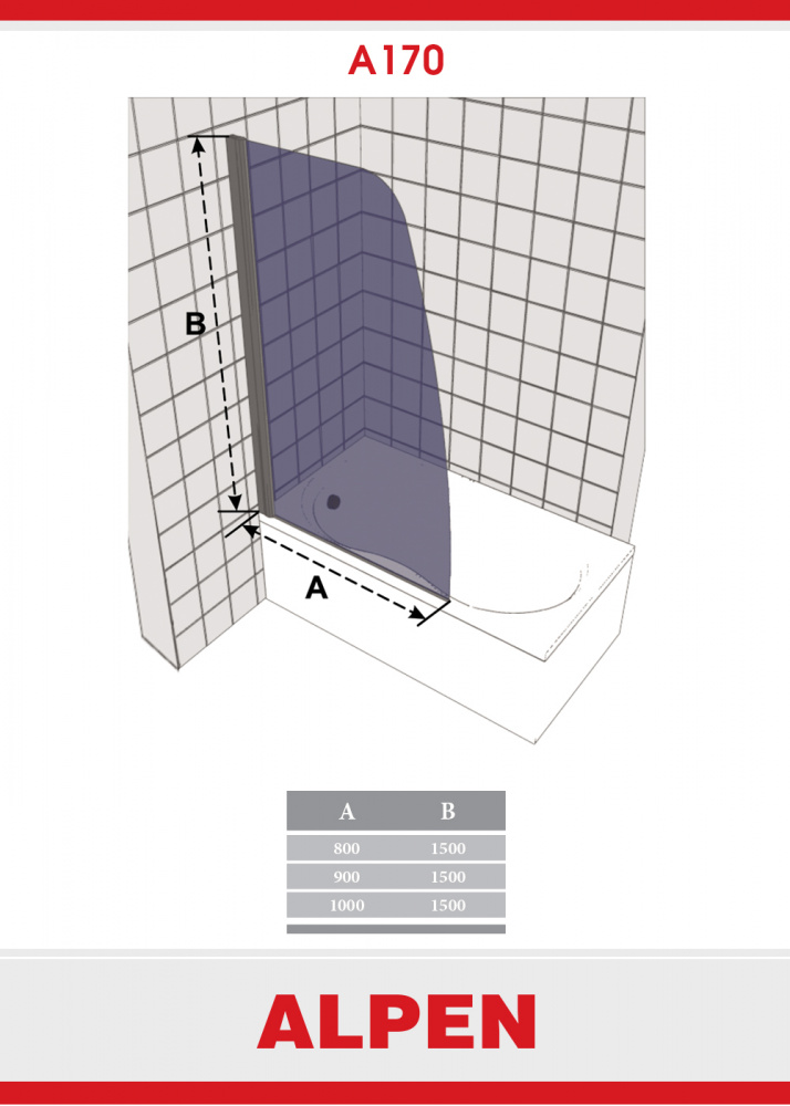 A170N-100 Душевое ограждения на борт вынны Alpen Польша  - Вид №2