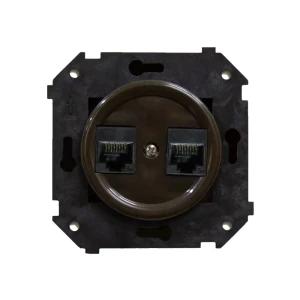 Розетка компьютерная двойная встраиваемая Electraline Ретро RJ45 цвет коричневый