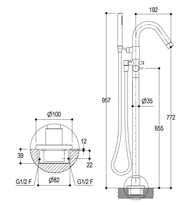 Смеситель для ванны с ручным душем Ritmonio Diametro35 ARCH-00103610 - Вид №2