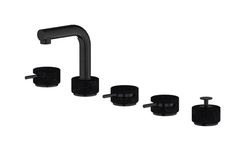 Смеситель на бортик ванной на 5 отверстий с дивертером и душевым гарнитуром. WE ARE IB mm396cs_2 Brushed Black Chrome Marmo