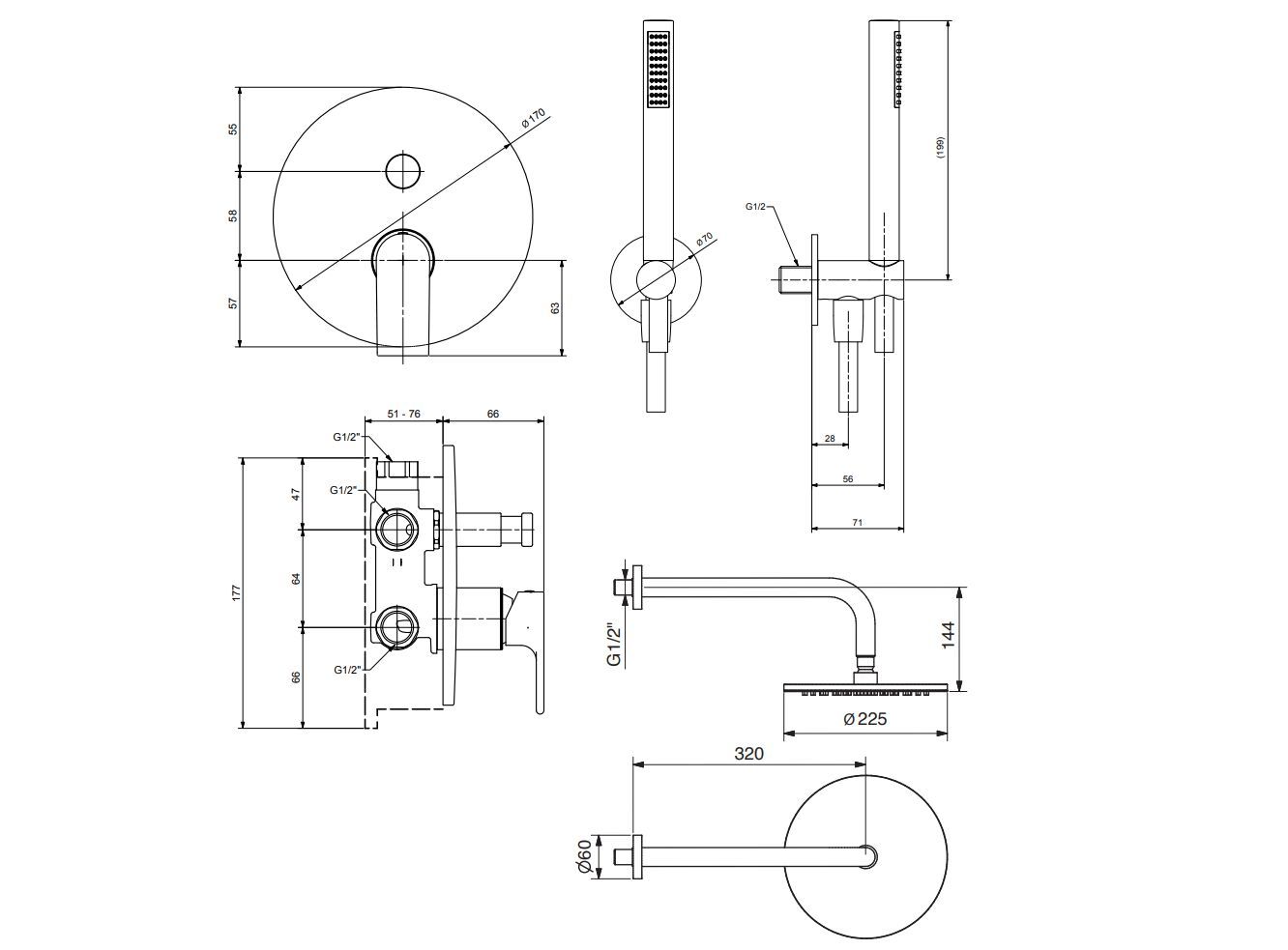 Встраиваемый набор для душа с ручным душем и душем Gaia Mobili Complements ARCH-00140331 - Вид №2