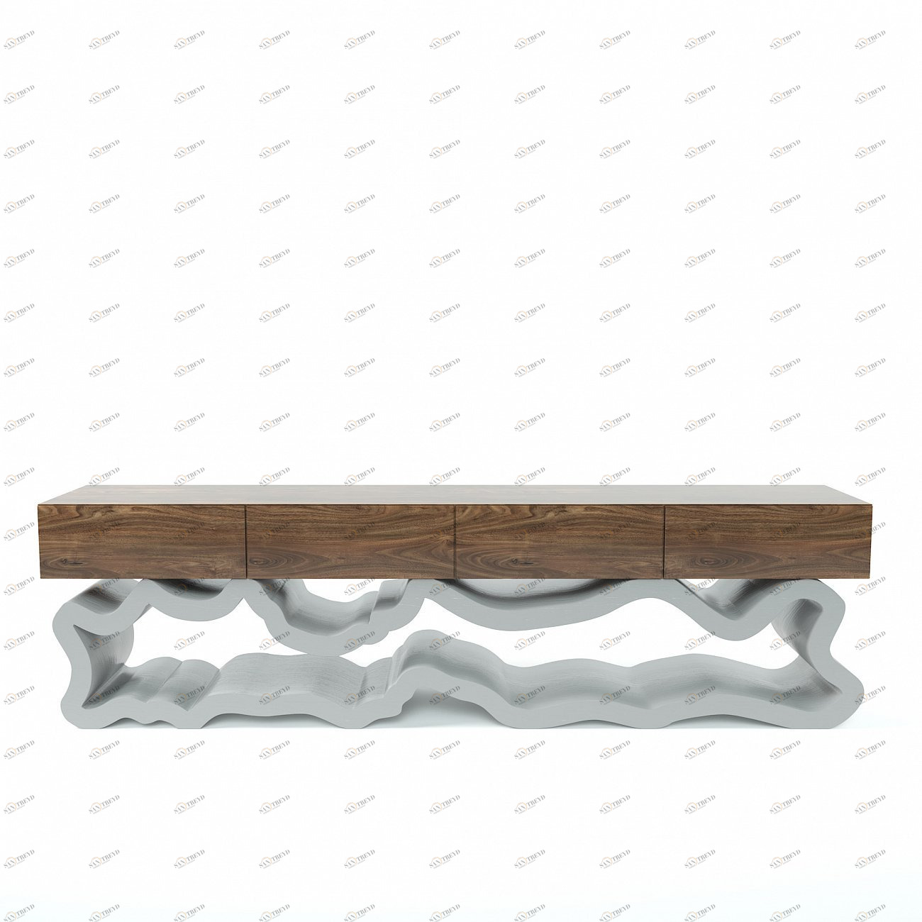 Консоль с ореховой столешницей и 4 ящиками 57х200 см серый "Гигантский Эклер" ODINGENIY  00-3885848 Орех;бежевый;коричневый;серый 