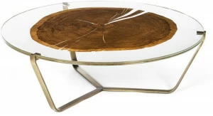 VGnewtrend Низкий круглый журнальный столик из дерева и стекла  7511951.72