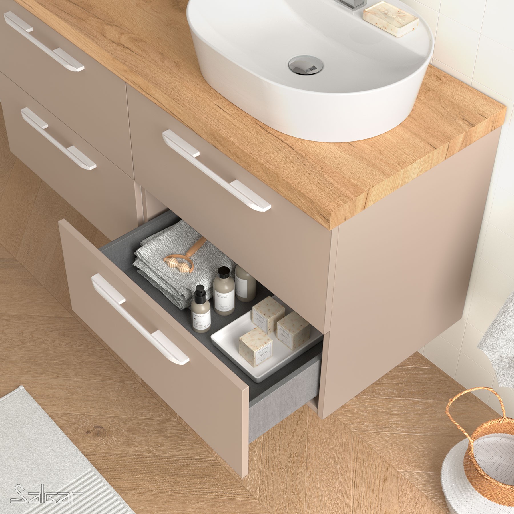 81703 SALGAR Мебель для умывальника FUSSION CHROME 800 MACCHIATTO с 2 ящиками 797 x 540 x 450 мм Макиато - Вид №1