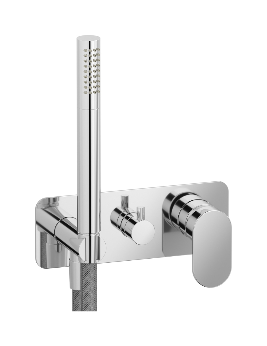 Внешние части встроенного в стену смесителя на 3 потребителя в комплекте с душевым гарнитуром. WE ARE IB yp206np Chrome YesPlease