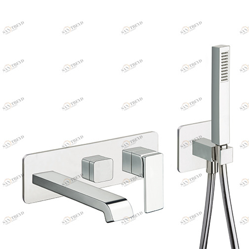 CRIQS102 Внешние части смесителя для ванны / душа для CRICS100 (правая сторона) - CRICS101 (левая сторона) с переключателем на 2 выпускных отверстия, гибким шлангом LONG LIFE, ручным душем против известкового налета и металлической пластиной Cristina Rubi CRISTINA Rubinetterie 