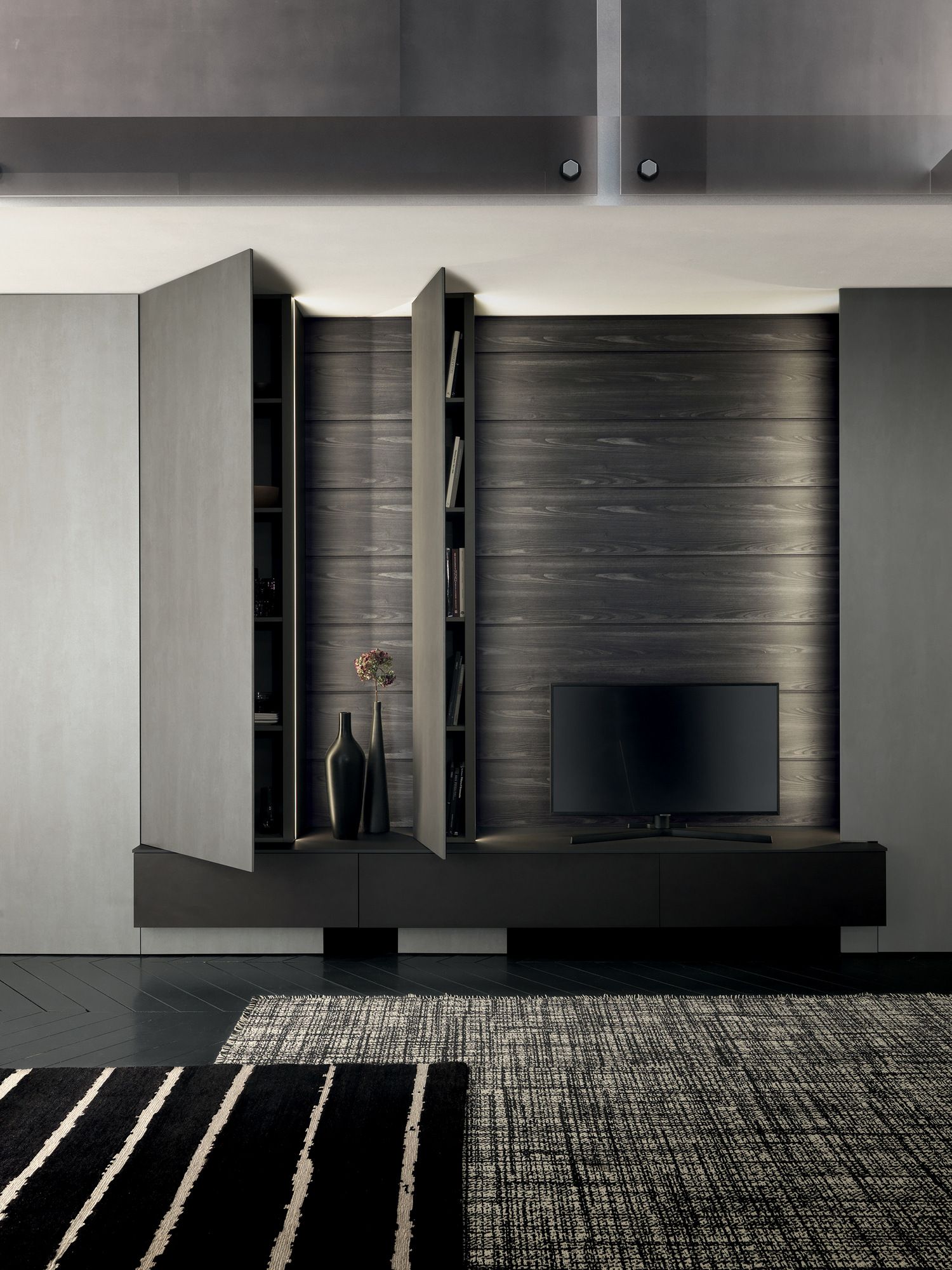 Оборудованная стена, установленная в milltech с подставкой для телевизора MODULNOVA MH6 ARCH-00088380 - Вид №2