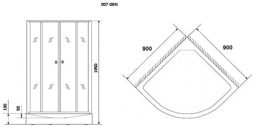 Душевой уголок NG- 007-08N (900х900х1950) низкий поддон(13см) стекло МАТОВОЕ Niagara ECO 0070822N - Вид №2