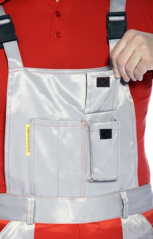 61488 Полукомбинезон "Мастер" красный-светло-серый  Летняя спецодежда  размер 60-62/182-188  - Вид №4