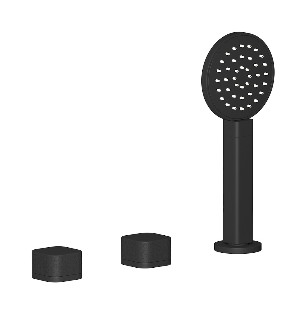 Смеситель на бортик ванной на 3 отверстия с изливом, дивертером и душевым гарнитуром. WE ARE IB eo397np_2 Matt Black Elio