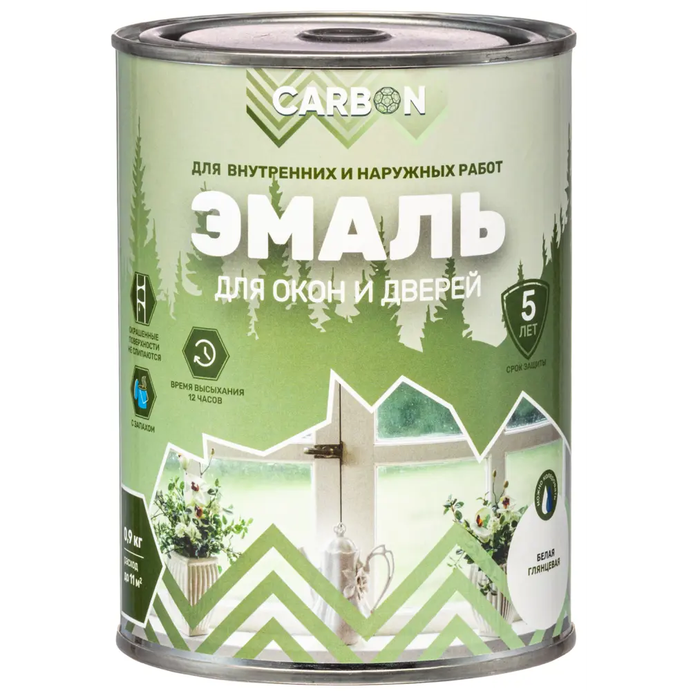 Эмаль для окон и дверей Carbon 0.9 кг цвет белый 82739829 STLM-2033482  - Вид №1