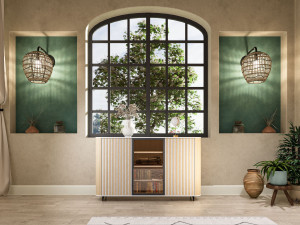 Шкаф из дуба с распашными дверями и столешницей из смолы