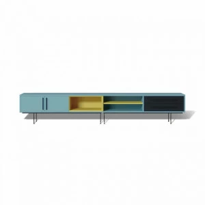 Тумба под телевизор с двумя ящиками 53х276 см бирюзовая Slim BRAGIN DESIGN TUBE 00-3862369 Голубой;желтый