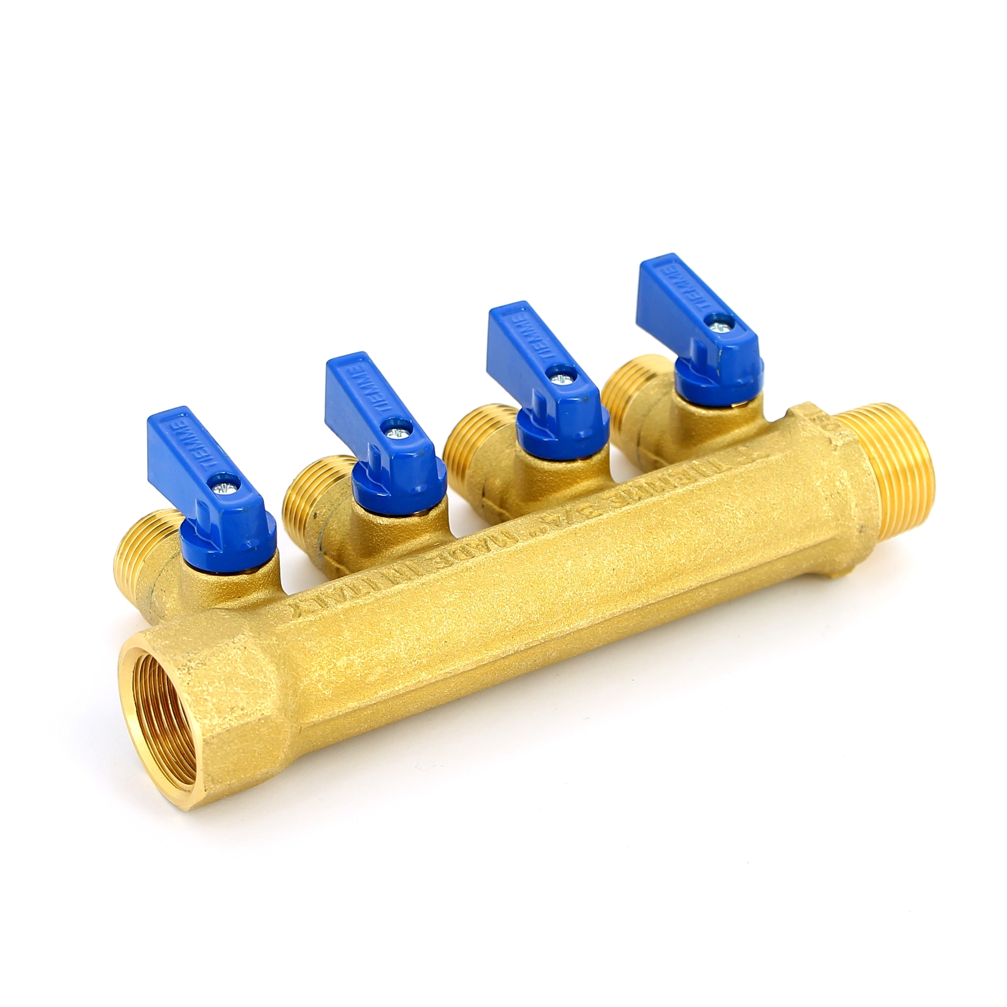 Коллектор НВ 3/4" с кранами TIEMME 4 выхода 1/2"Н 36мм (цвет пластиковых ручек по выбору) 1820016 - Вид №2