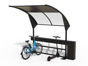 Навес с фотоэлектрическими панелями для велосипедов и мопедов