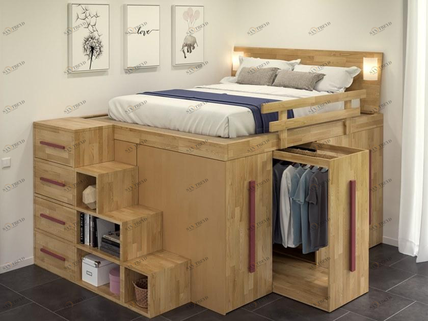 Cinius Кровать из массива дерева со съемными тележками Spaziobed sun-id-1496221