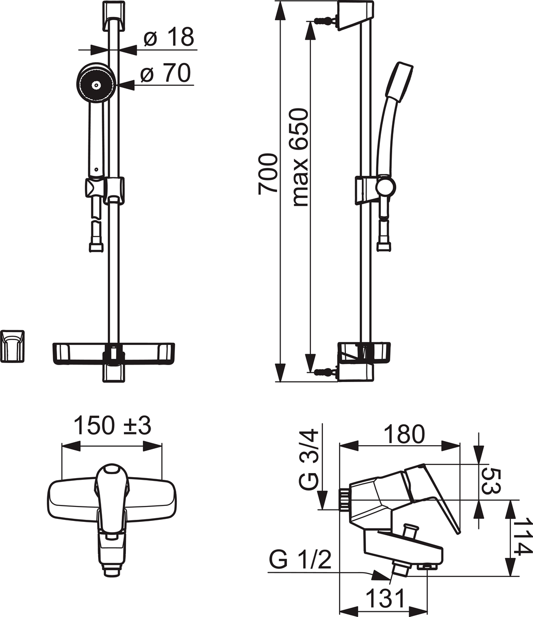 Oras 1878G Смеситель для ванны и душа с комплектом 1878G Vega Хром  - Вид №1