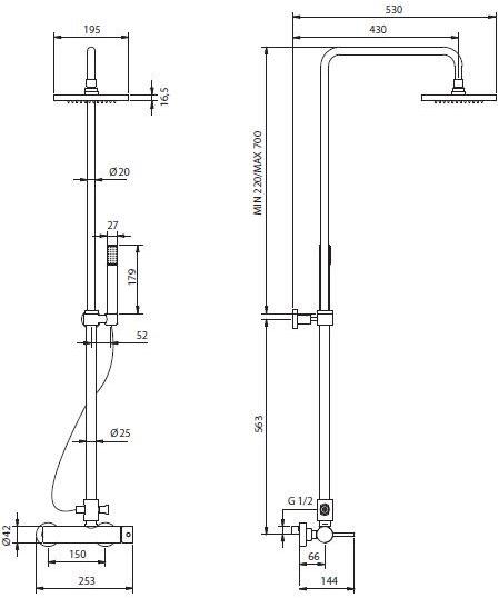 Gruppo Geromin Настенная душевая стойка с ручным душем с верхним душем Flow 4cda4n0 - Вид №1