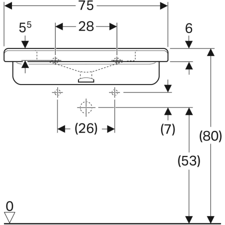 128661000 Раковина Geberit Renova Comfort Square, безбарьерная Geberit  - Вид №34