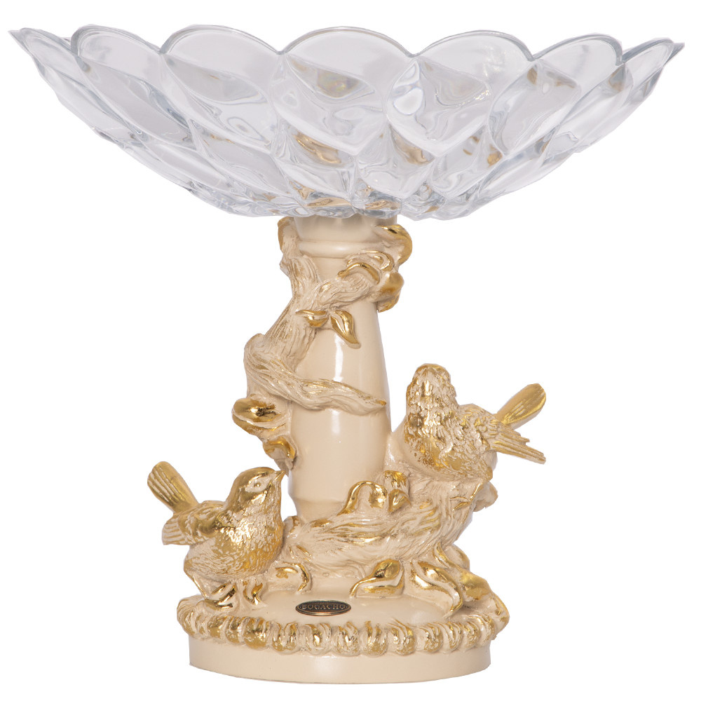 52089 BOGACHO Фруктовница-конфетница Мелодия любви Айвори Литьевой мрамор, стекло 
