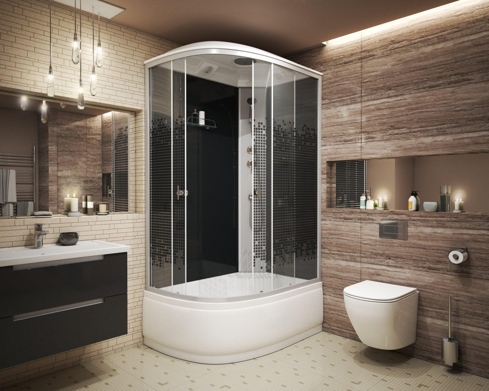 Душевая кабина NG- 7510-14R BLACK (1200х800х2150) высокий поддон(40см) стекло МОЗАИКА Niagara ECO 7510R