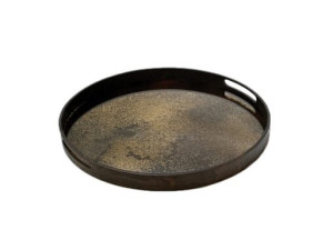 Круглый деревянный и стеклянный поднос