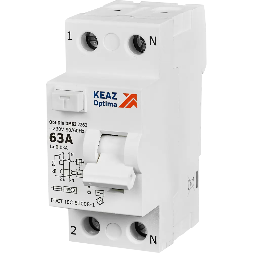 КЭАЗ УЗО 2-полюсное 63А с защитой от утечек тока 89341824 STLM-1118178
